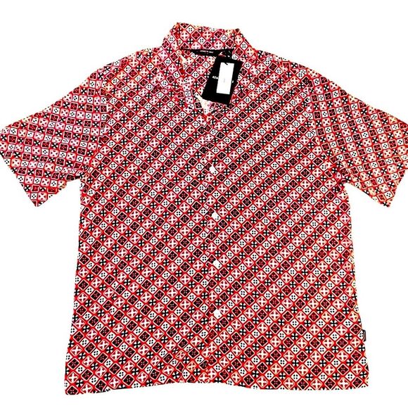NWT Kenneth Cole Red and Blue Soft Short Sleeve Button Front Shirt  Size Large - Picture 1 of 10